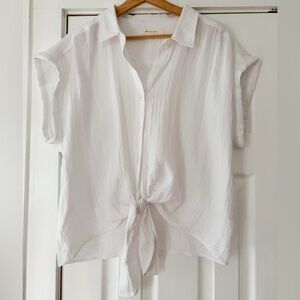 Vince Camuto White Button-Up Tie-Front Cotton Blouse Size Large NWOT